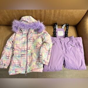 Deux par Deux Pastel Heart Jacket and Purple Snow Pants